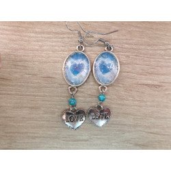 boucle en argent un superbe cœur bleu pailleté